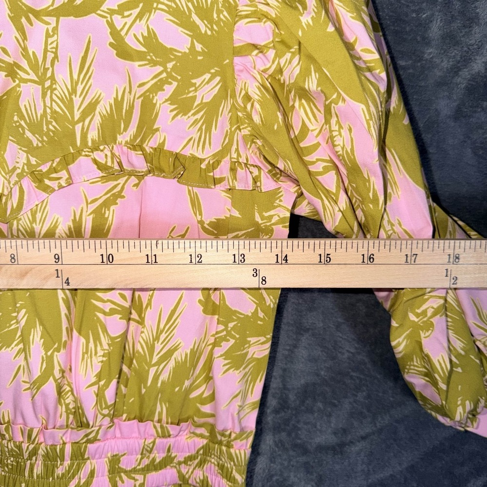 Diane Von‎ Furstenberg Womens Dress Pink Green Puff Sleeve Tropical Print - Picture 5 of 6